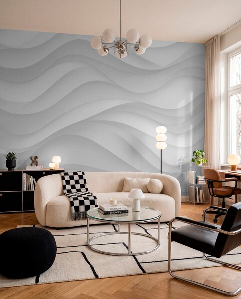Fototapety Šedé vlny v jemných tónech, Fototapety 3D, Fototapety 3d geometrické tvary, w02314 : uwalls.cz