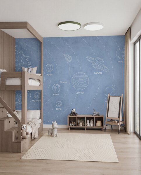 Fototapety Sluneční soustava v minimalistickém stylu na modrém texturovaném pozadí, Fototapety space, w02344v1 : uwalls.cz