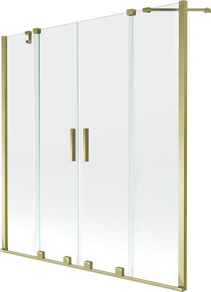 MEXEN - Velar Duo zástěna vanová, 2-křídlo, 140x150 cm - transparentní - posuvná - zlatá - 896-140-000-02-50