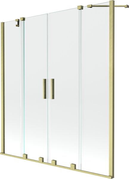 MEXEN - Velar Duo zástěna vanová, 2-křídlo, 140x150 cm - transparentní - posuvná - zlatá kartáčovaná - 896-140-000-02-55