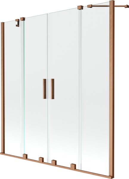 MEXEN - Velar Duo zástěna vanová, 2-křídlo, 140x150 cm, transparentní - posuvná - měď kartáčovaná - 896-140-000-02-65