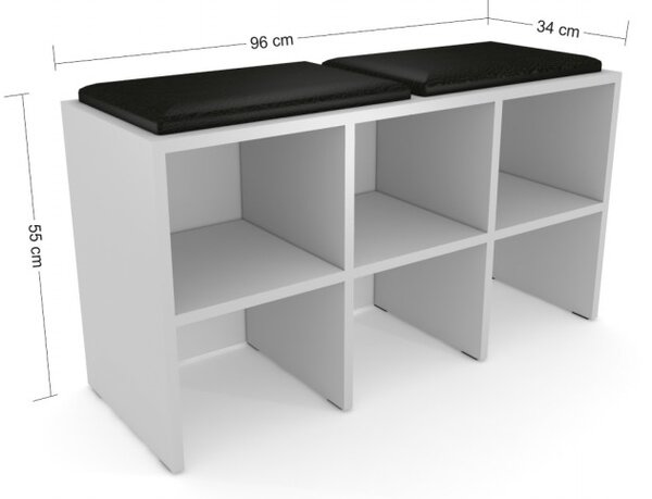 Otevřený botník Nilos se sedákem bilý korpus a černý sedák