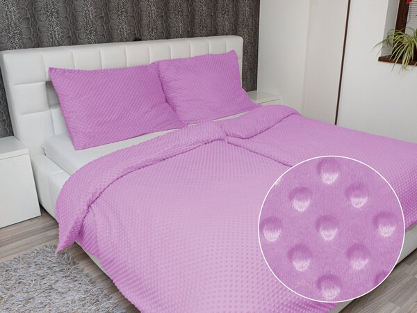 Biante Hřejivé ložní povlečení Minky TOP 3D puntíky MKP-053 Fialová lila Jednolůžko 140x200 a 70x90 cm
