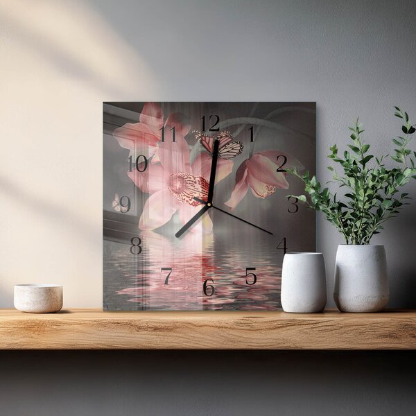 Skleněné hodiny na stěnu Orchidej zskc-30x30-00058397