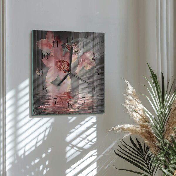 Skleněné hodiny na stěnu Orchidej zskc-30x30-00058397