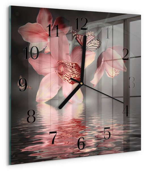 Skleněné hodiny na stěnu Orchidej zskc-30x30-00058397