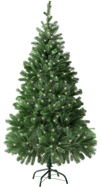 Tectake Umělý vánoční stromek se vstřikovaným jehličím a kovovým stojanem - 140 cm, se světýlky