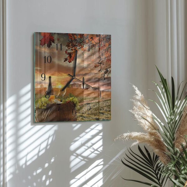 Skleněné hodiny na stěnu Víno Příroda zskc-30x30-00058409