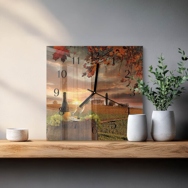 Skleněné hodiny na stěnu Víno Příroda zskc-30x30-00058409