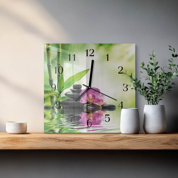 Skleněné hodiny na stěnu Lázeňská orchidej zskc-30x30-00058439