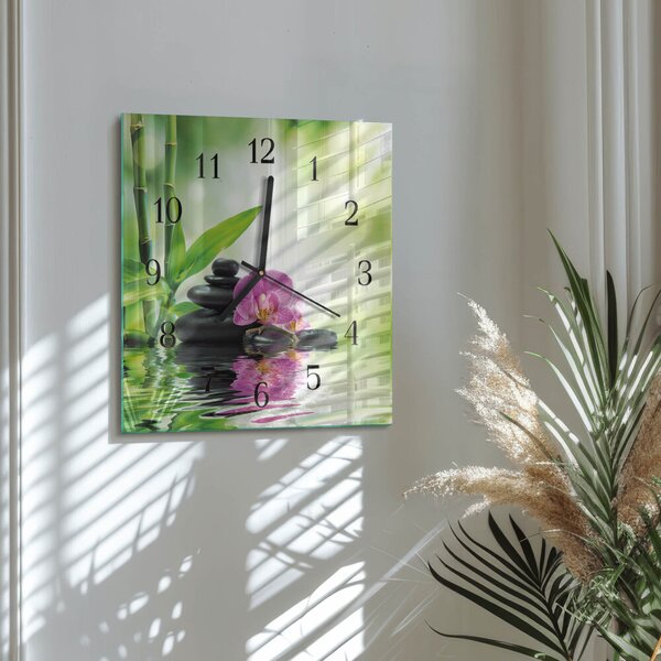 Skleněné hodiny na stěnu Lázeňská orchidej zskc-30x30-00058439