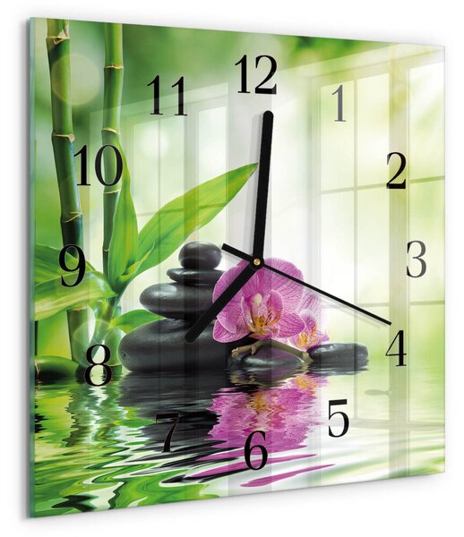 Skleněné hodiny na stěnu Lázeňská orchidej zskc-30x30-00058439