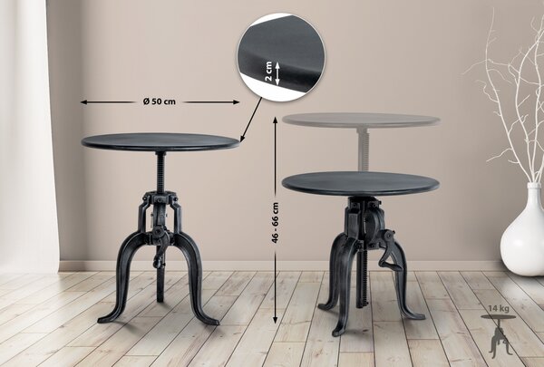 Kovový barový stůl Marcos v industriálním stylu - v46-66 x Ø50 cm - Stříbrná antik