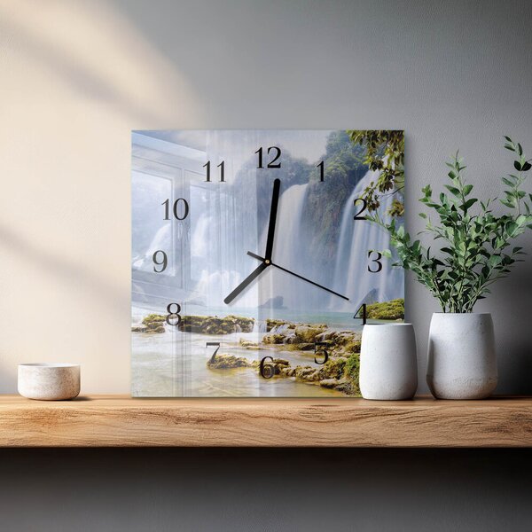 Skleněné hodiny na stěnu Vodopád zskc-30x30-00058475