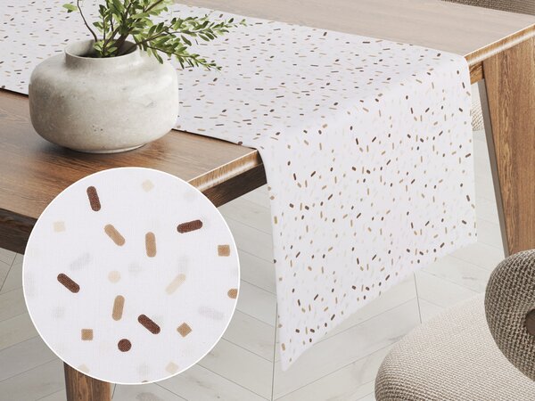 Biante Bavlněný běhoun na stůl Sandra SA-396 Hnědo-béžové konfety na bílém 20x120 cm