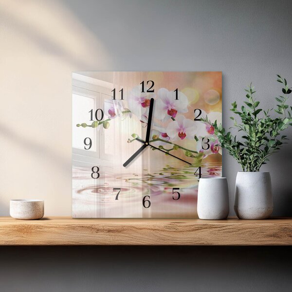 Skleněné hodiny na stěnu Orchidej zskc-30x30-00058481