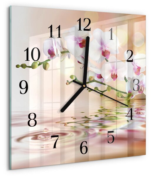 Skleněné hodiny na stěnu Orchidej zskc-30x30-00058481