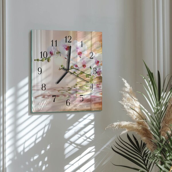 Skleněné hodiny na stěnu Orchidej zskc-30x30-00058481