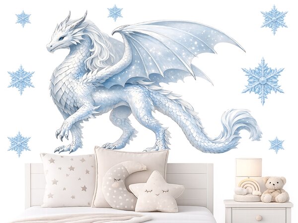 Ledový drak Frozen textilní přelepitelná samolepka na zeď arch 47 x 32 cm