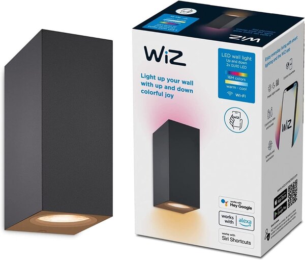 Wiz Colors 8719514554610 nástěnné svítidlo 2xGU10 | 2x5W | 345lm | 2200-6500K | RGB - černá