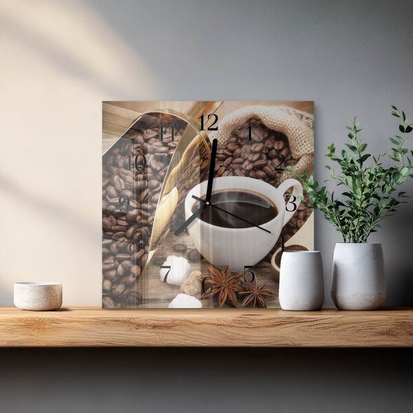 Skleněné hodiny na stěnu Káva zskc-30x30-00058487
