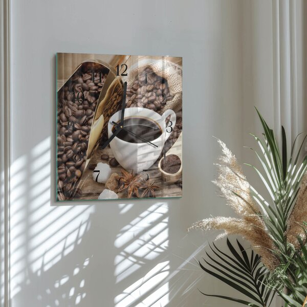 Skleněné hodiny na stěnu Káva zskc-30x30-00058487