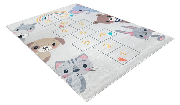 Makro Abra Dětský kusový koberec vhodný k praní BAMBINO 43092 Skákací Panák Zvířátka šedý žlutý Rozměr: 80x150 cm