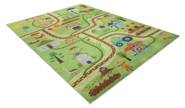 Makro Abra Dětský kusový koberec vhodný k praní BAMBINO 50200 Vesnice Ulice zelený hnědý Rozměr: 80x150 cm