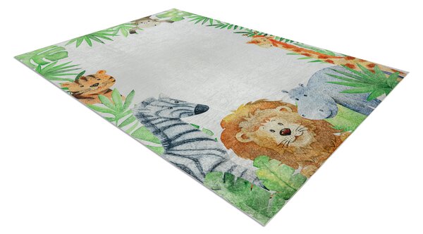 Makro Abra Dětský kusový koberec vhodný k praní BAMBINO 54090 Hroch Lev Žirafa Opička bílý zelený Rozměr: 80x150 cm