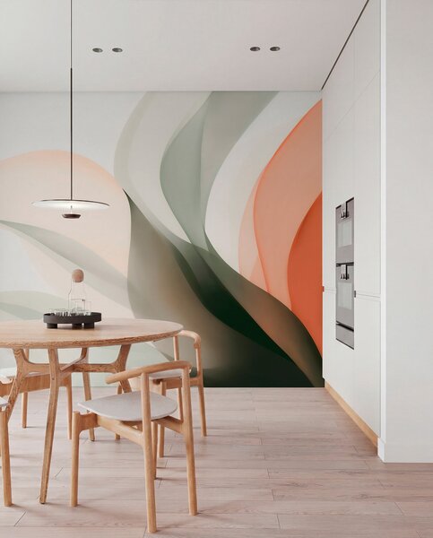 Fototapety Abstraktní pastelové vlny v oranžových a zelených tónech, Fototapety abstraktní, w09718 : uwalls.cz
