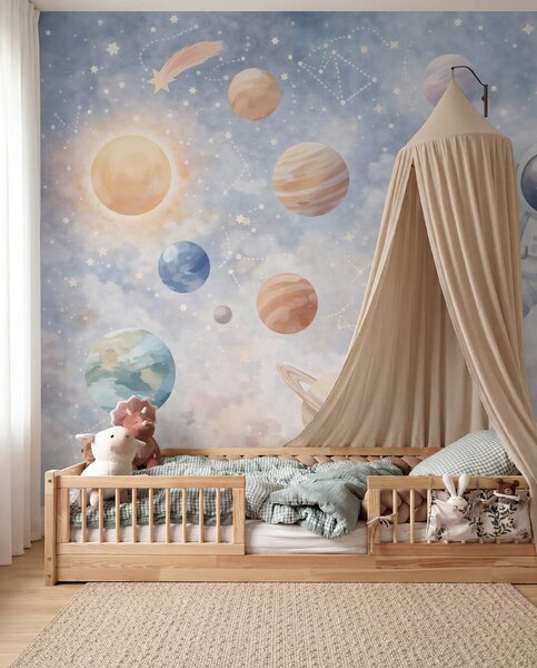 Fototapety malý astronaut mezi planetami a hvězdami, Tapety Unikátní, w05233 : uwalls.cz