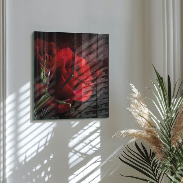 Skleněné hodiny na stěnu Růže zskc-30x30-00058565