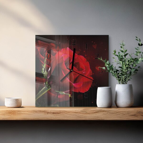 Skleněné hodiny na stěnu Růže zskc-30x30-00058565