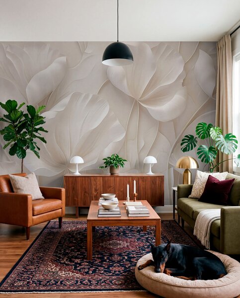 Fototapety Vyřezávané světelné květiny s jemnými okvětními lístky, Fototapety 3D, Fototapety 3d květiny, w05355 : uwalls.cz