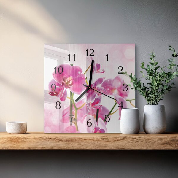 Skleněné hodiny na stěnu Orchidej zskc-30x30-00058571
