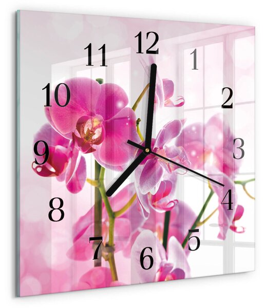 Skleněné hodiny na stěnu Orchidej zskc-30x30-00058571