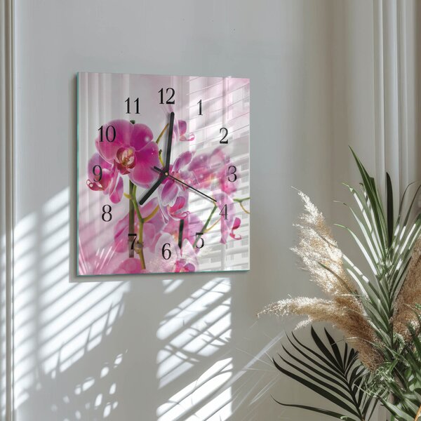 Skleněné hodiny na stěnu Orchidej zskc-30x30-00058571