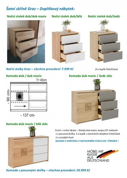 Ložnice Graz z masivu divokého dubu-bílá