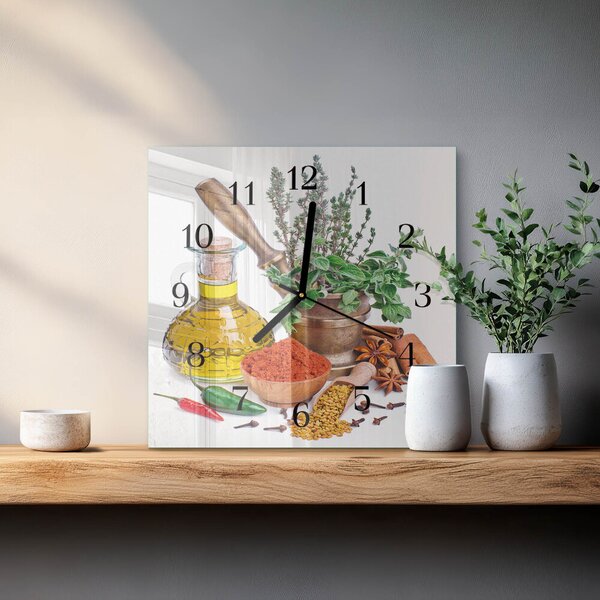Skleněné hodiny na stěnu Koření zskc-30x30-00058625