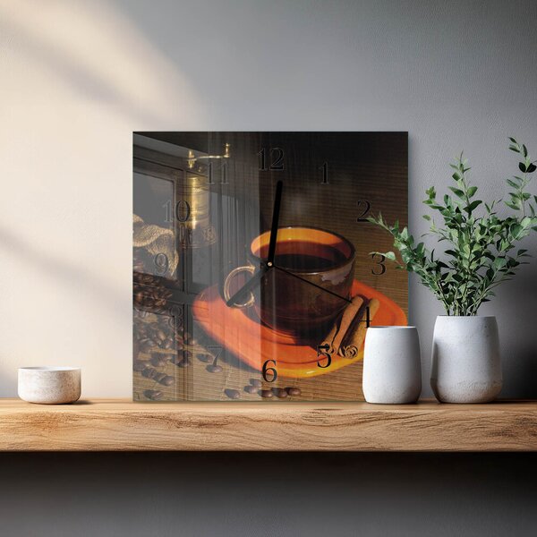 Skleněné hodiny na stěnu Káva zskc-30x30-00058631
