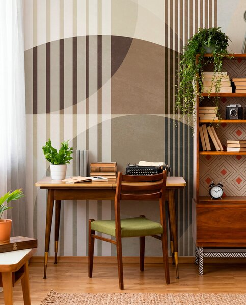 Fototapety Abstraktní geometrické tvary tvořené kruhy a čarami, tlumené zemité odstíny, strukturovaná,, Fototapety geometrie, w09834 : uwalls.cz