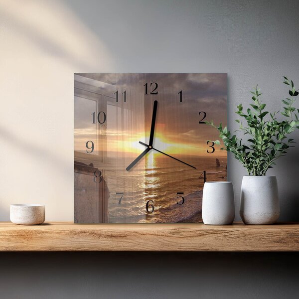 Skleněné hodiny na stěnu Západ slunce zskc-30x30-00058649
