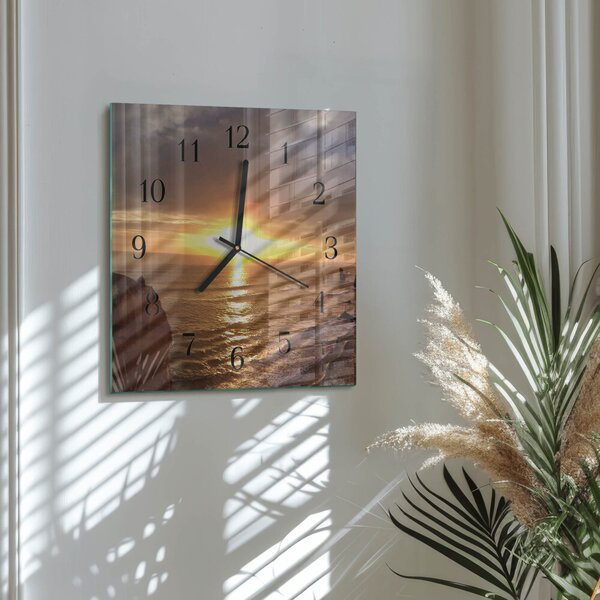 Skleněné hodiny na stěnu Západ slunce zskc-30x30-00058649