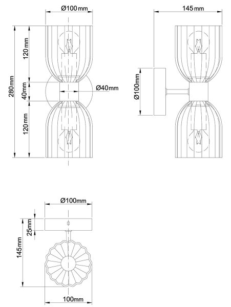 Nástěnná lampa PIEGA 2xE14/10W/230V mosaz/kouřová černá