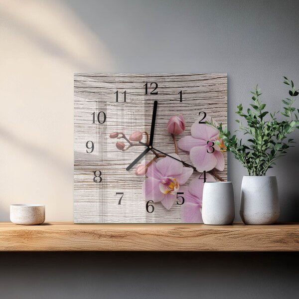 Skleněné hodiny na stěnu Orchidej zskc-30x30-00058655