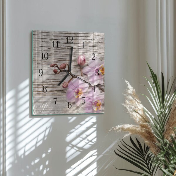 Skleněné hodiny na stěnu Orchidej zskc-30x30-00058655