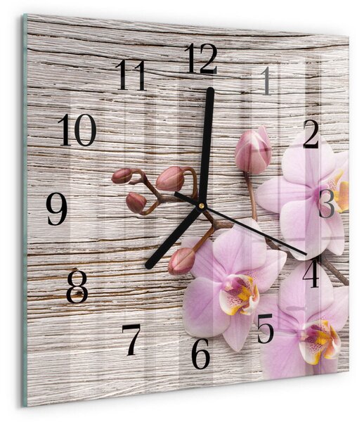 Skleněné hodiny na stěnu Orchidej zskc-30x30-00058655