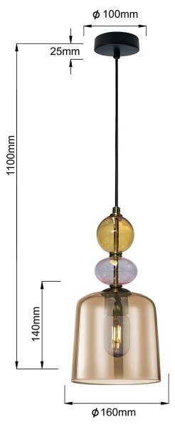 Lustr na lanku TROPEA 1xE27/15W/230V černá/kouřová béžová/růžová