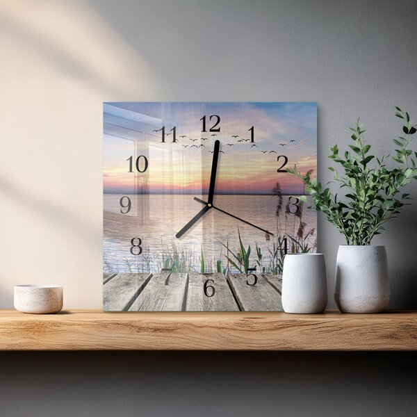 Skleněné hodiny na stěnu Jezero zskc-30x30-00058661