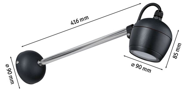 P 94778 Venkovní nástěnné svítidlo Kikolo IP65 90mm 3000K 8W 230V 60° antracit hliník/umělá hmota - PAULMANN